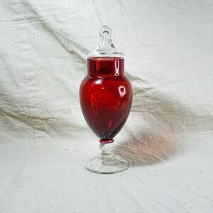 Vintage Anchor Hocking Apothecary Jar with Lid Royal Ruby Glass 8 1/4"